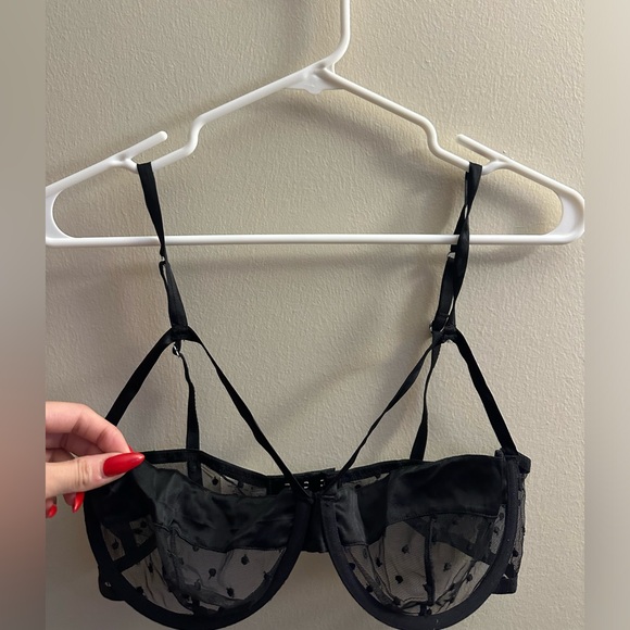 Fleur De Mal polka dots mesh balconette bra black - Picture 1 of 2